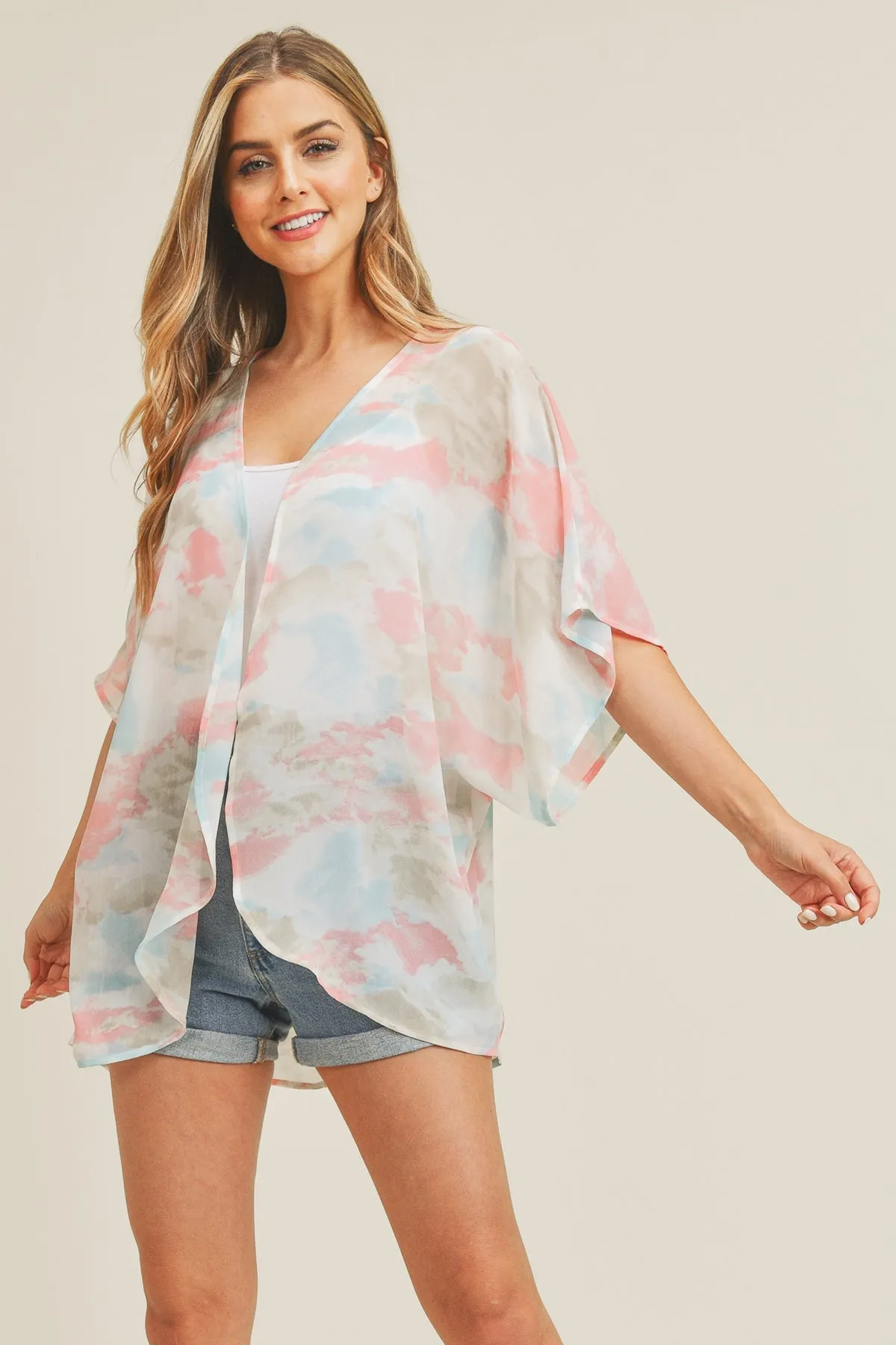 TIE DYE HIP LENGTH KIMONO