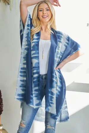 TIE DYE WAVE PATTERN OPEN FRONT KIMONO