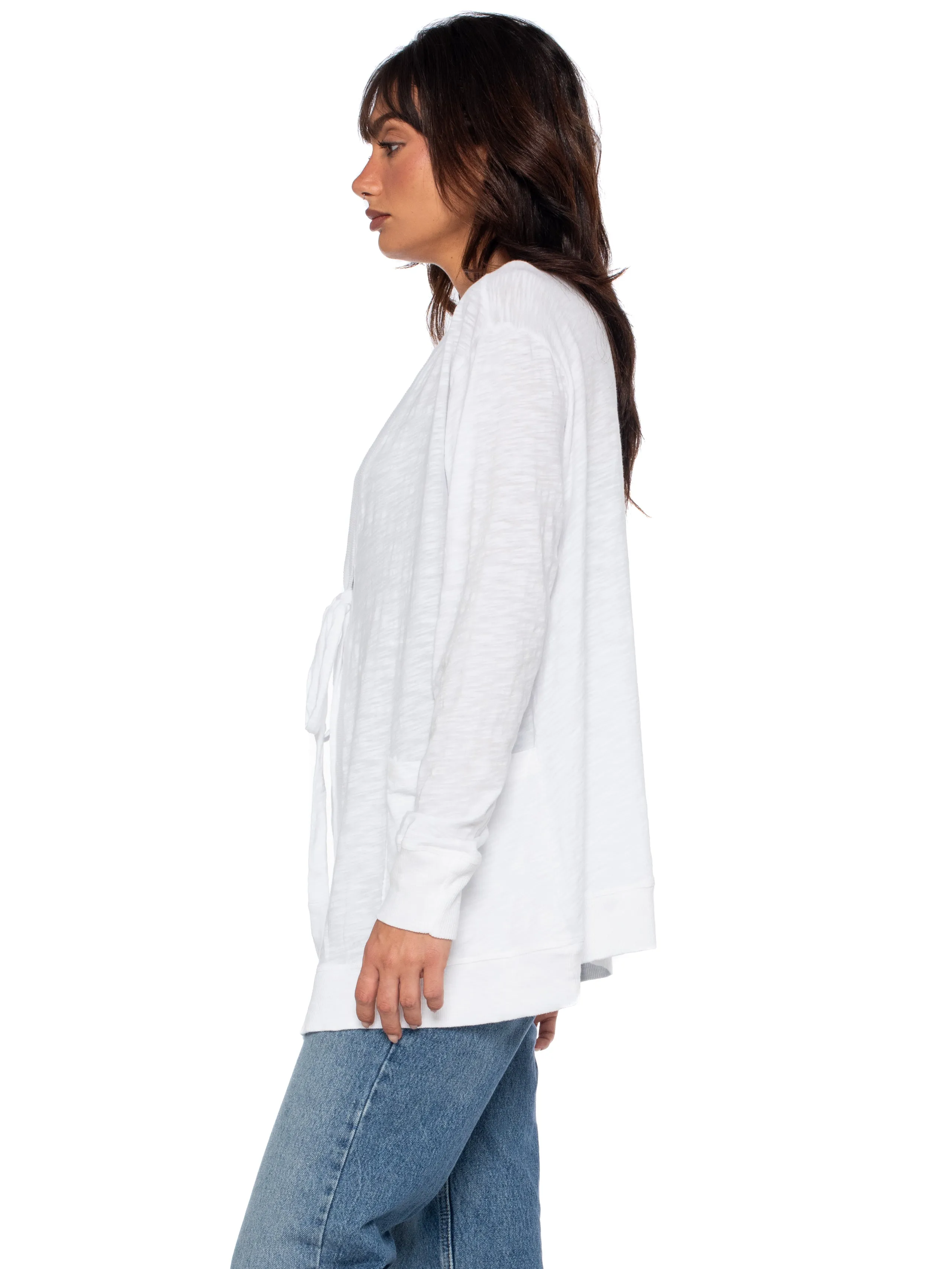 Tie Front Long Sleeve Mix Rib Cardigan