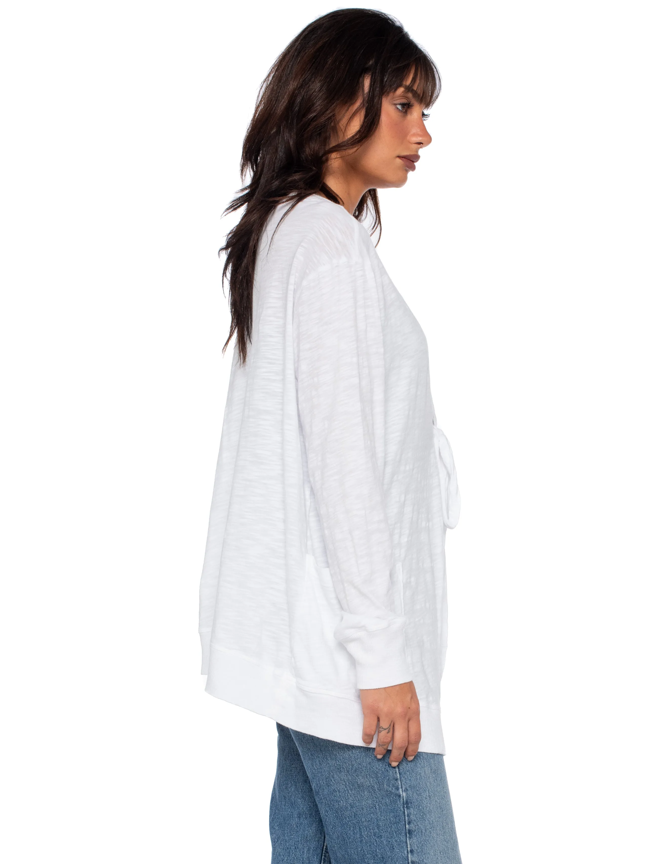 Tie Front Long Sleeve Mix Rib Cardigan