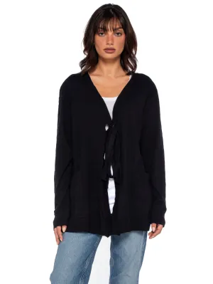 Tie Front Long Sleeve Mix Rib Cardigan