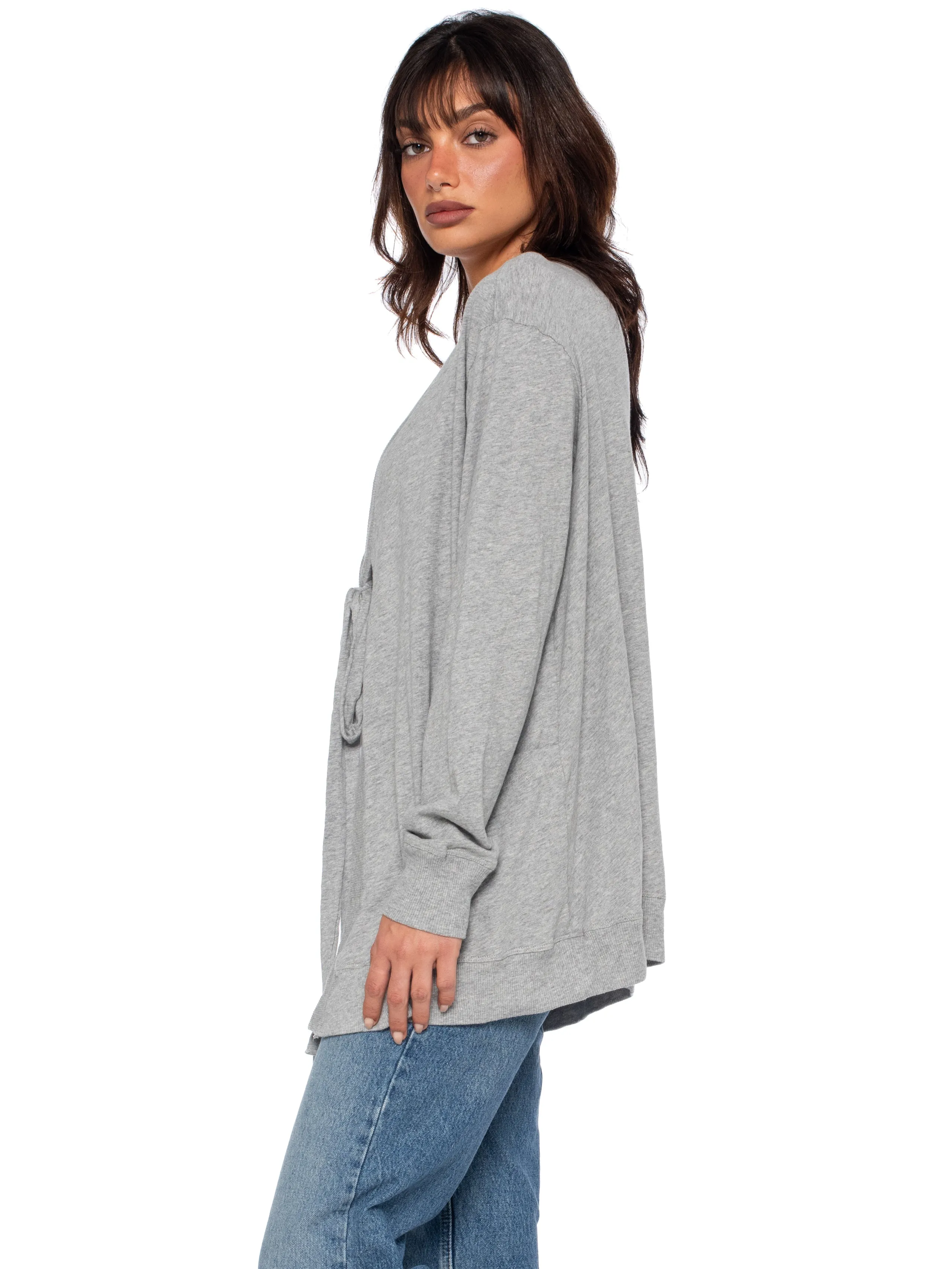 Tie Front Long Sleeve Mix Rib Cardigan