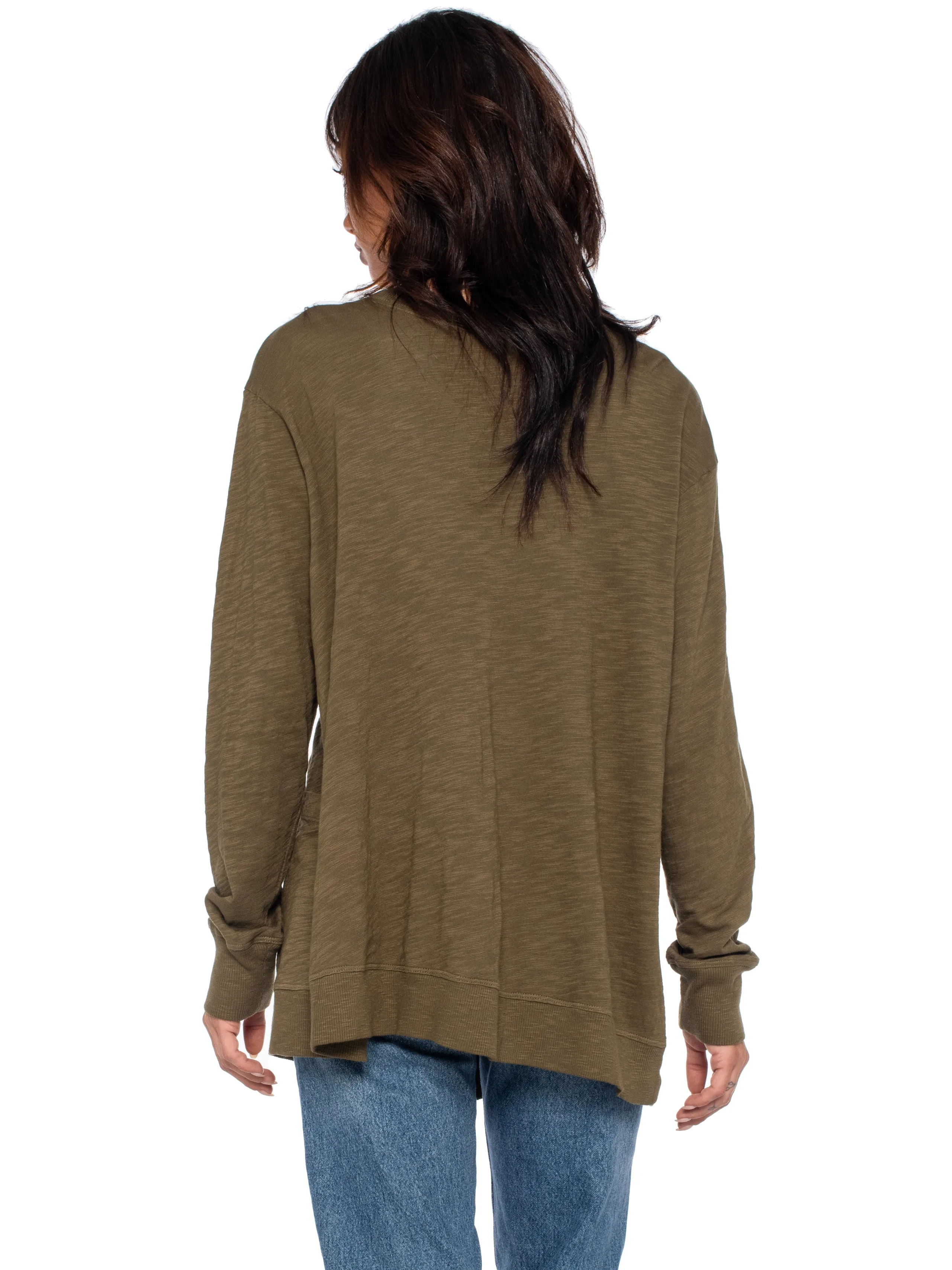 Tie Front Long Sleeve Mix Rib Cardigan