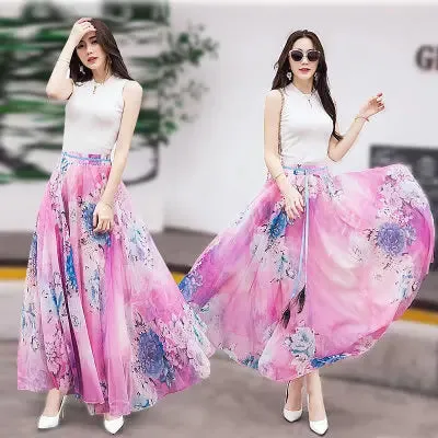 TingYiLi Long Floral Skirts Womens Holiday Beach Boho Skirt Summer Long Skirts Elegant Ladies Maxi Chiffon Skirt 8M Big Swing