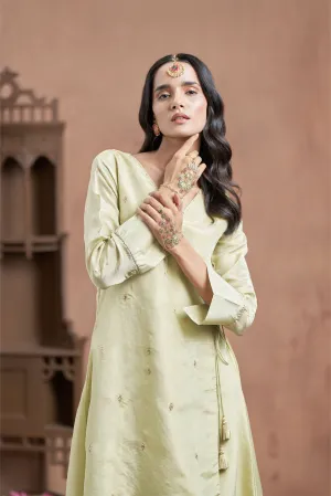 Tissue Shimmer Pista Angrakha Kurta Set