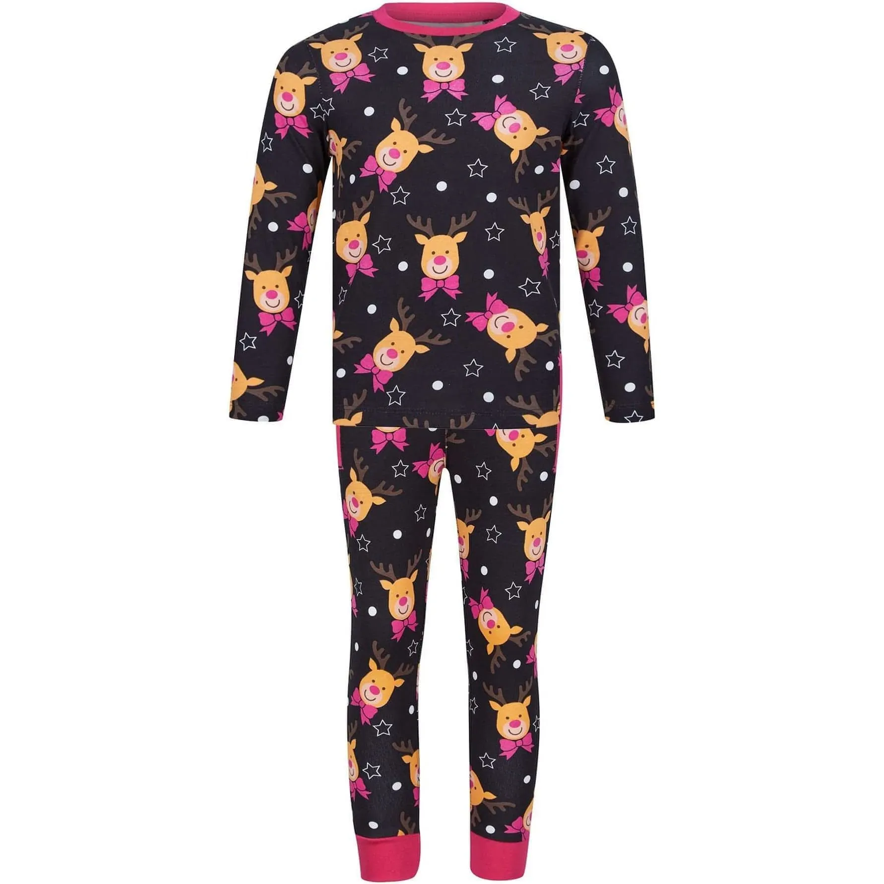 Tokyo Laundry Reindeer Repeat 2 Piece Girls Christmas Pyjama Set - Navy
