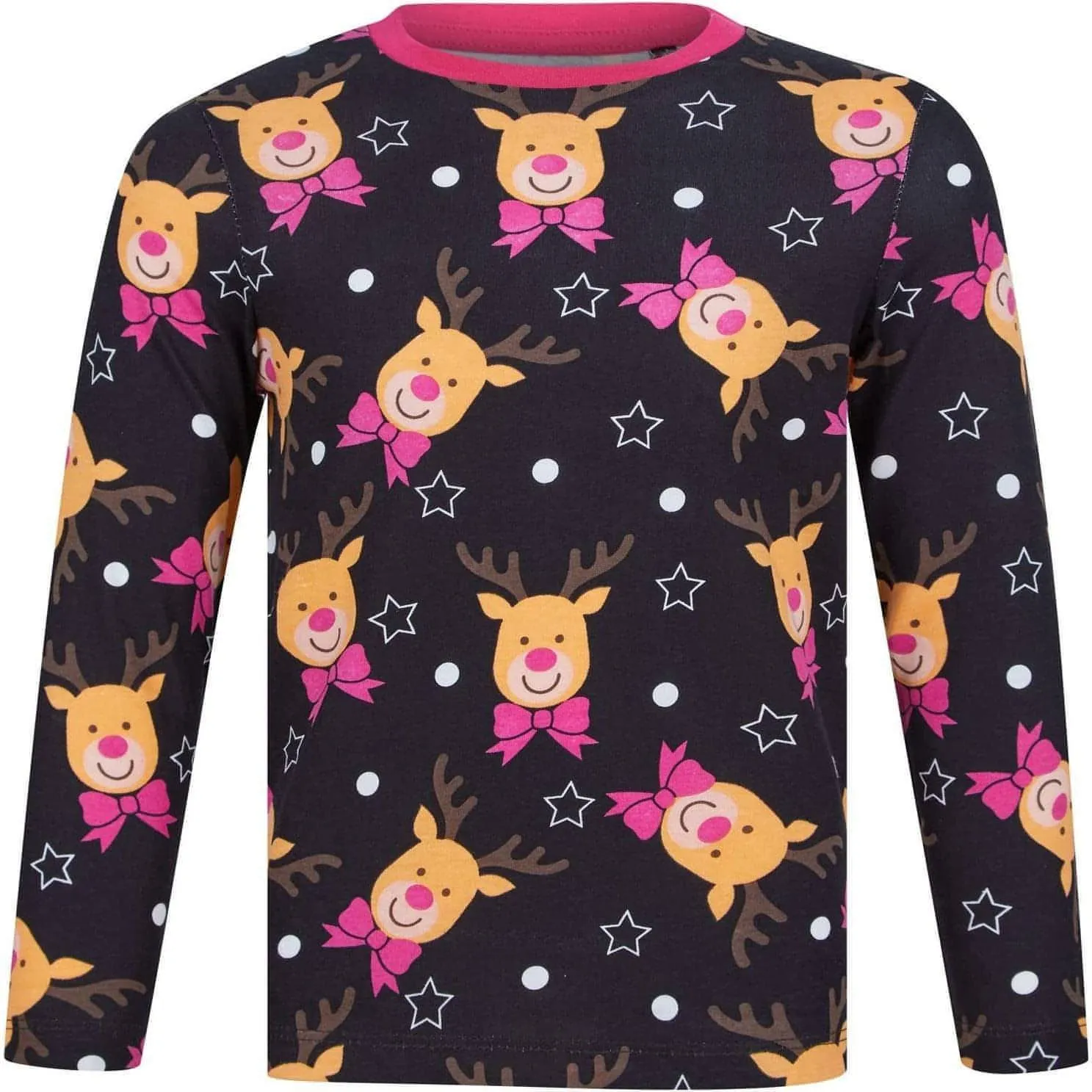 Tokyo Laundry Reindeer Repeat 2 Piece Girls Christmas Pyjama Set - Navy