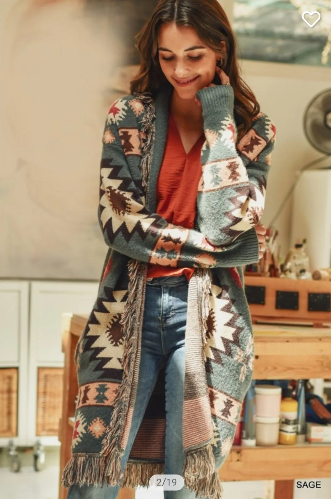 Tribal Print Fringe Cardigan