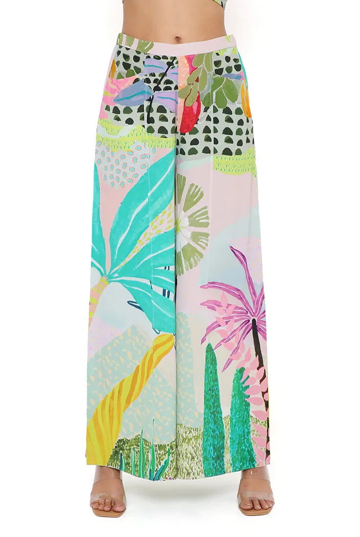 TROPICAL PRINT CREPE ONE SHOULDER TOP WITH PALAZZO