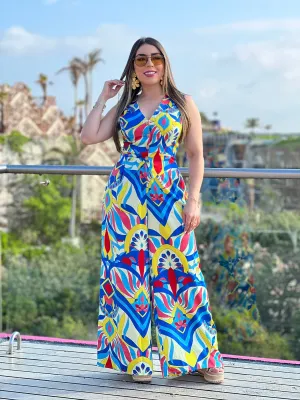 Tropical Print Satin Pants Set