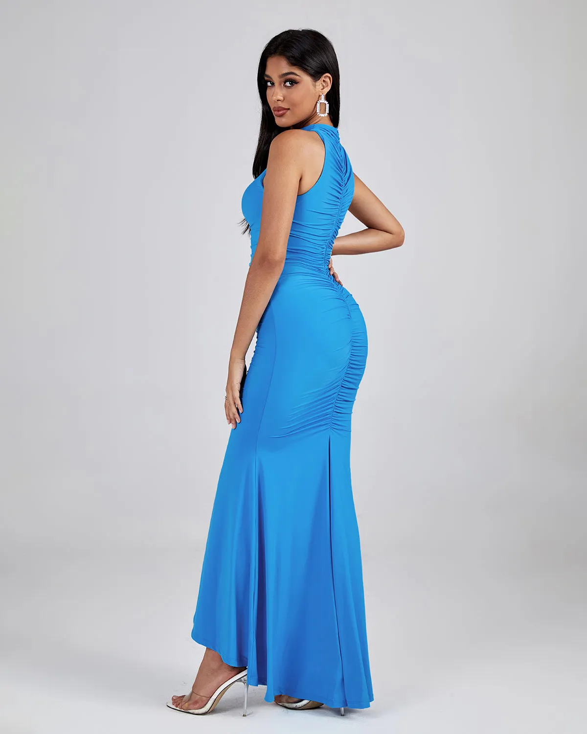 Turtleneck Ruched Maxi Bodycon Dress