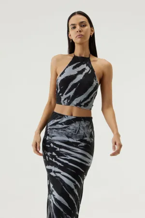 TWIST THROUGH BIAS HALTER TOP | BLACK TIE DYE