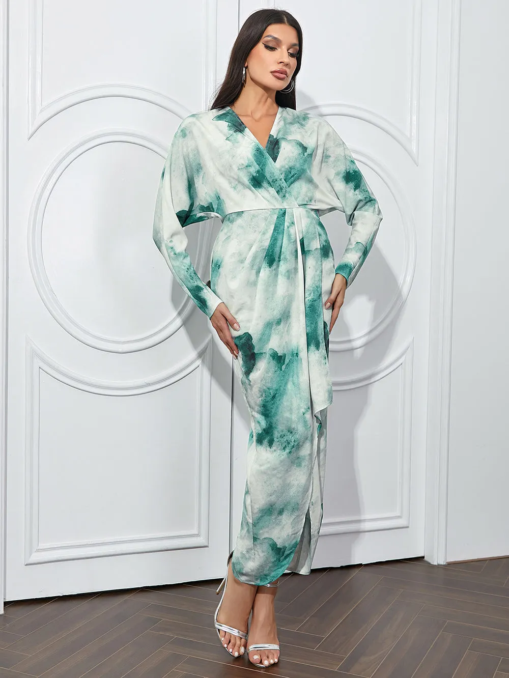 V Neck Long Sleeve Distinctive Maxi Bodycon Dress HB100042