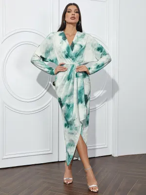 V Neck Long Sleeve Distinctive Maxi Bodycon Dress HB100042