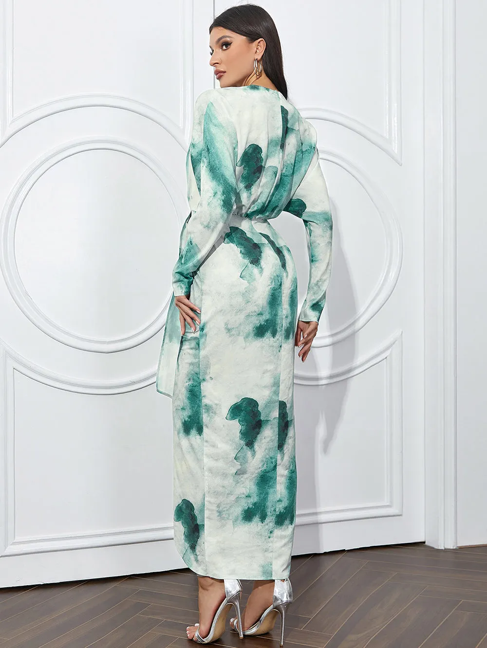 V Neck Long Sleeve Distinctive Maxi Bodycon Dress HB100042