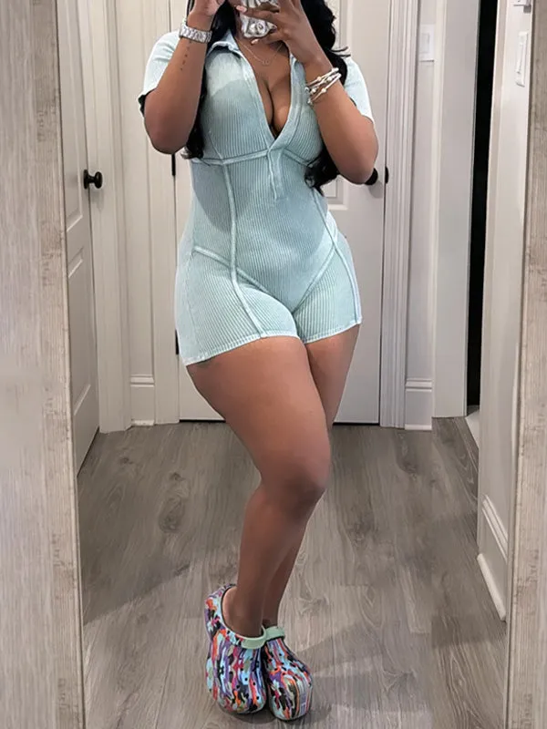 V-Neck Ribbed Romper
