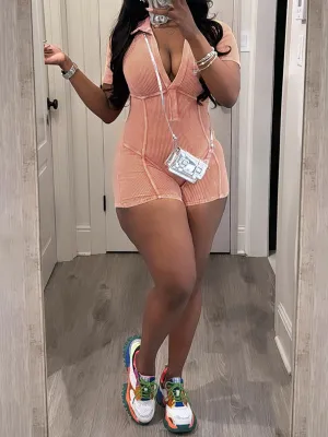 V-Neck Ribbed Romper