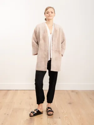 v-neck shearling cardigan - chalk pink
