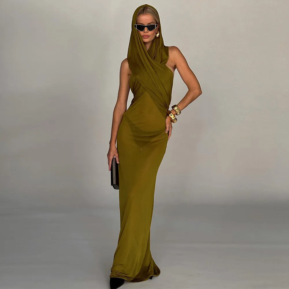 V Neck Sleeveless Intersect Maxi Bodycon Dress BD2467