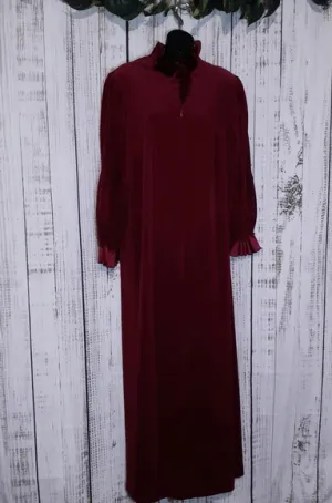 Velour ruby red maxi lounger house dress w ruffles