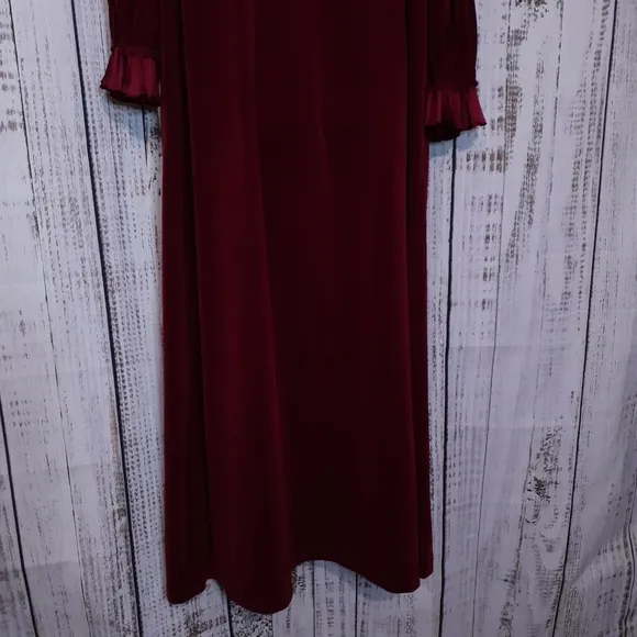 Velour ruby red maxi lounger house dress w ruffles
