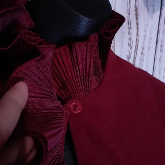 Velour ruby red maxi lounger house dress w ruffles