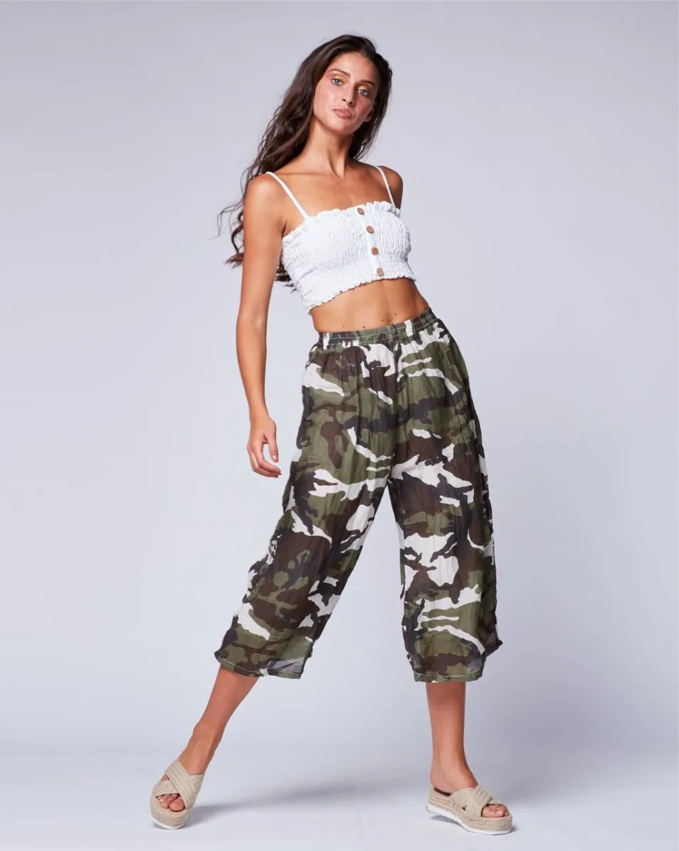 Vintage Camo Crinkle Palazzo Pant