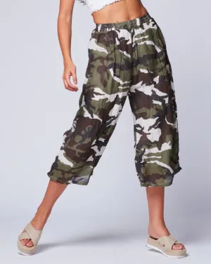 Vintage Camo Crinkle Palazzo Pant