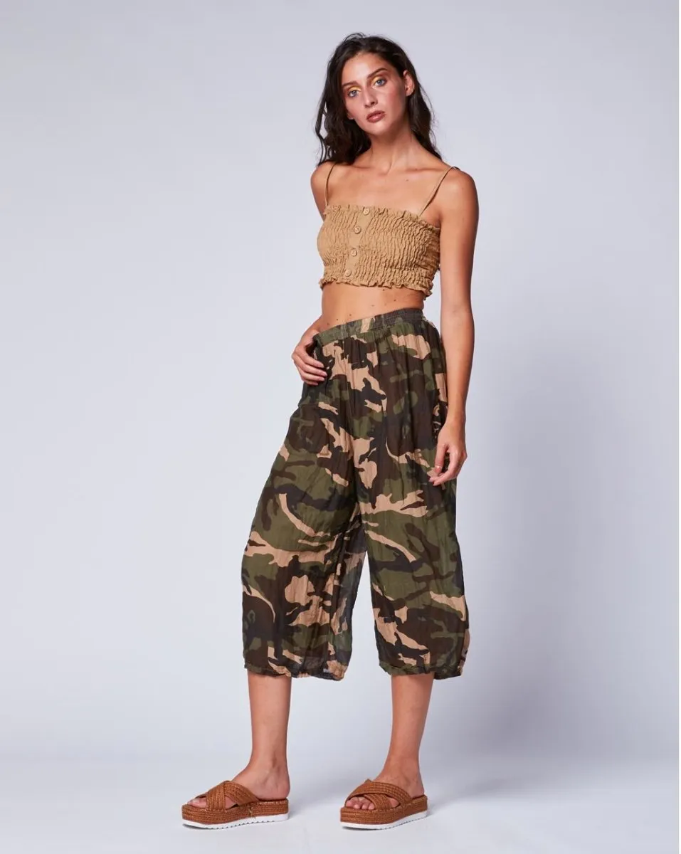 Vintage Camo Crinkle Palazzo Pant
