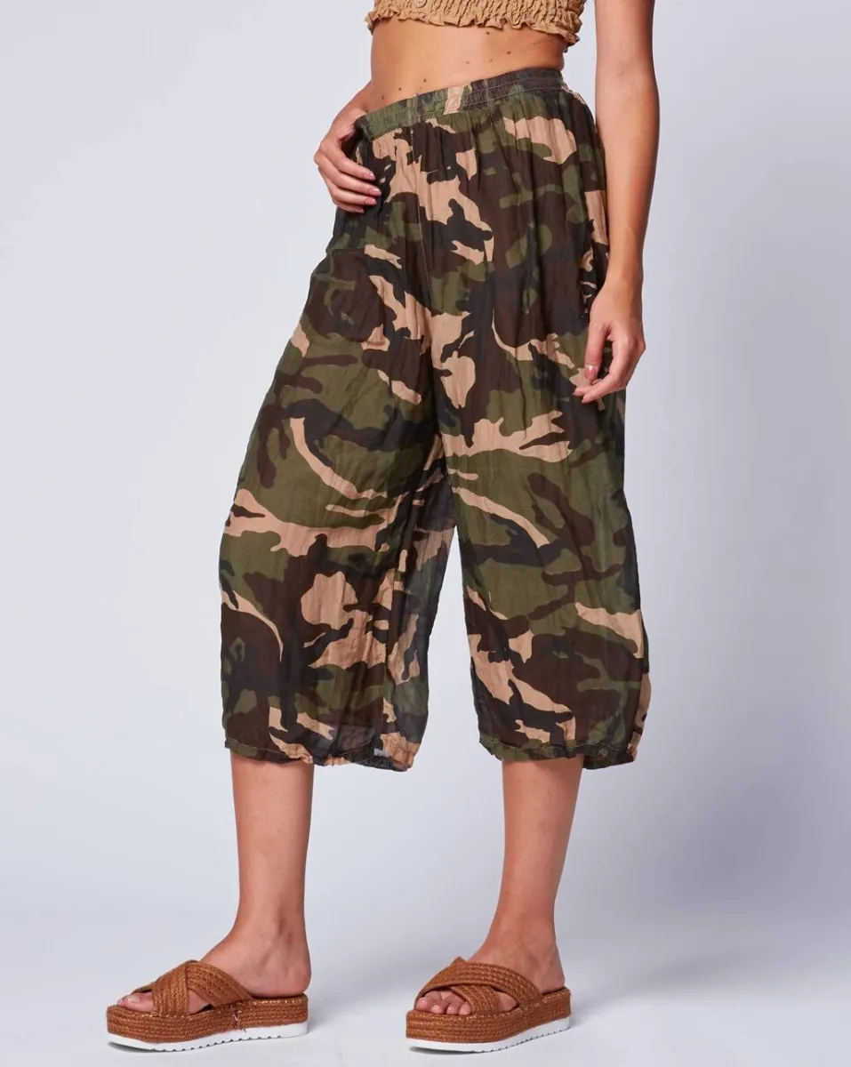 Vintage Camo Crinkle Palazzo Pant