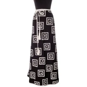 Vintage Geometric Print Black & White Maxi Wrap Skirt D'Accord 30" Waist 1970s