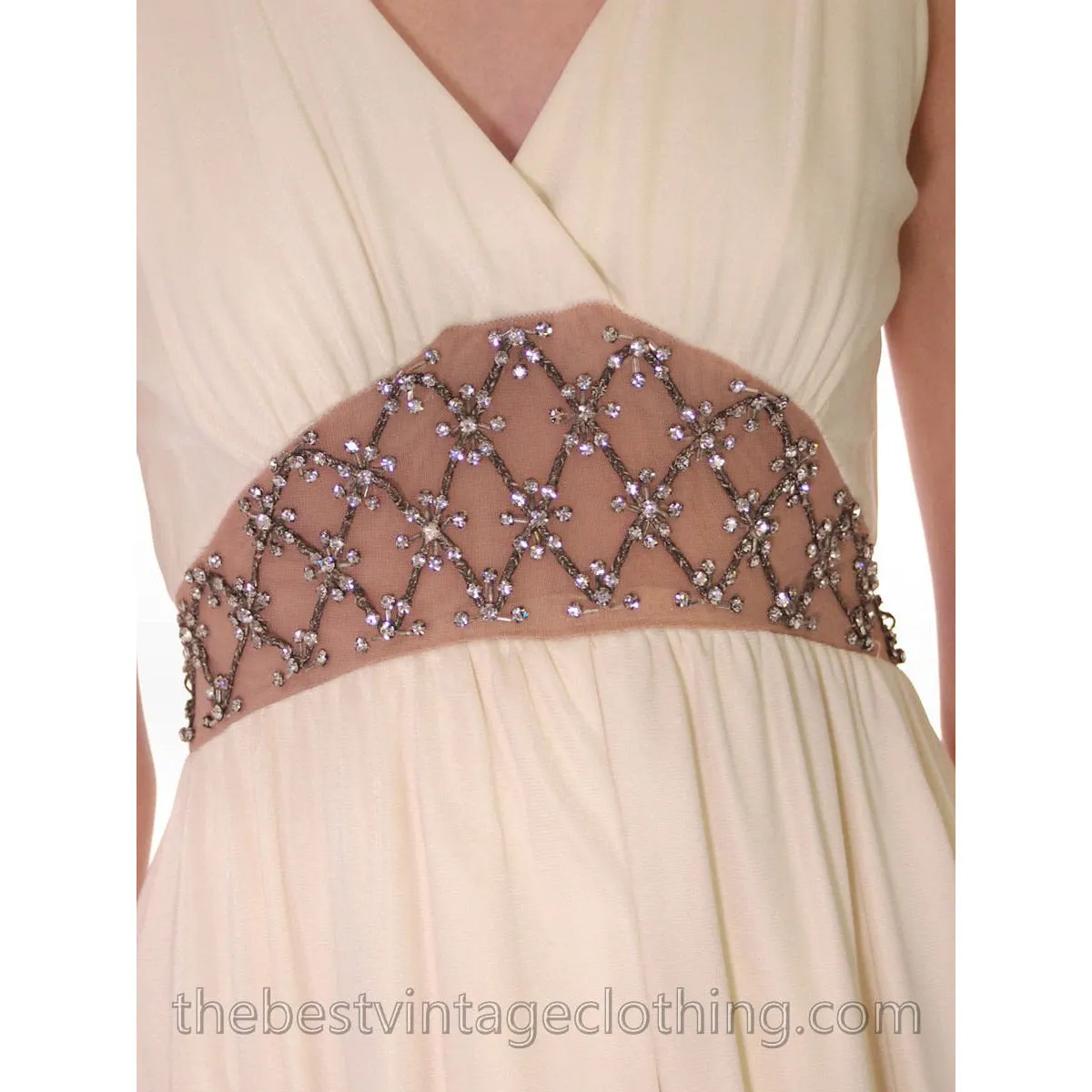 Vintage Palazzo Pants/Dress Nude Rhinestone Waistband Super 1960s Size Finish
