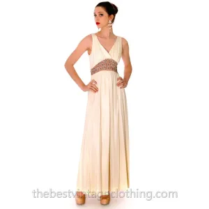 Vintage Palazzo Pants/Dress Nude Rhinestone Waistband Super 1960s Size Finish