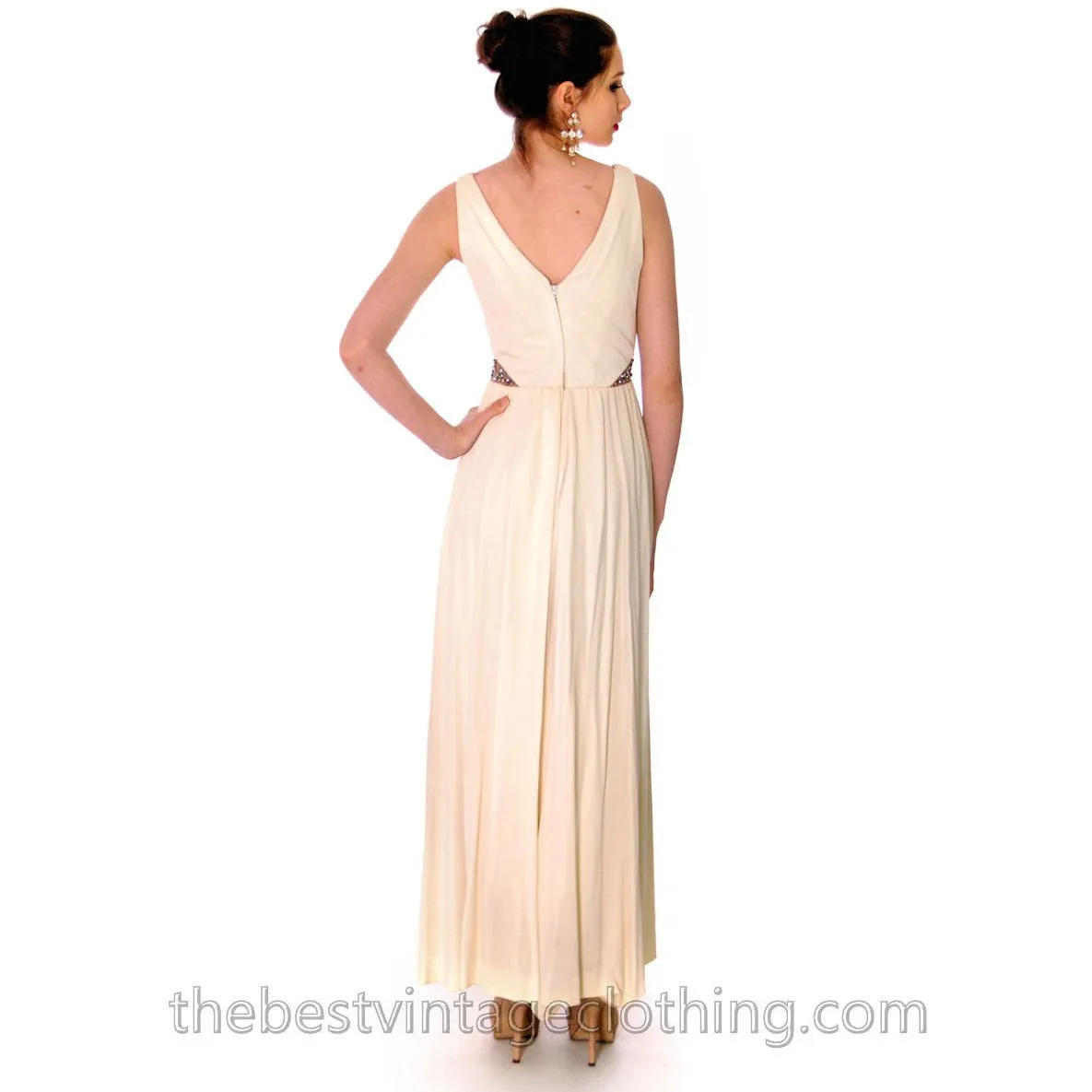 Vintage Palazzo Pants/Dress Nude Rhinestone Waistband Super 1960s Size Finish