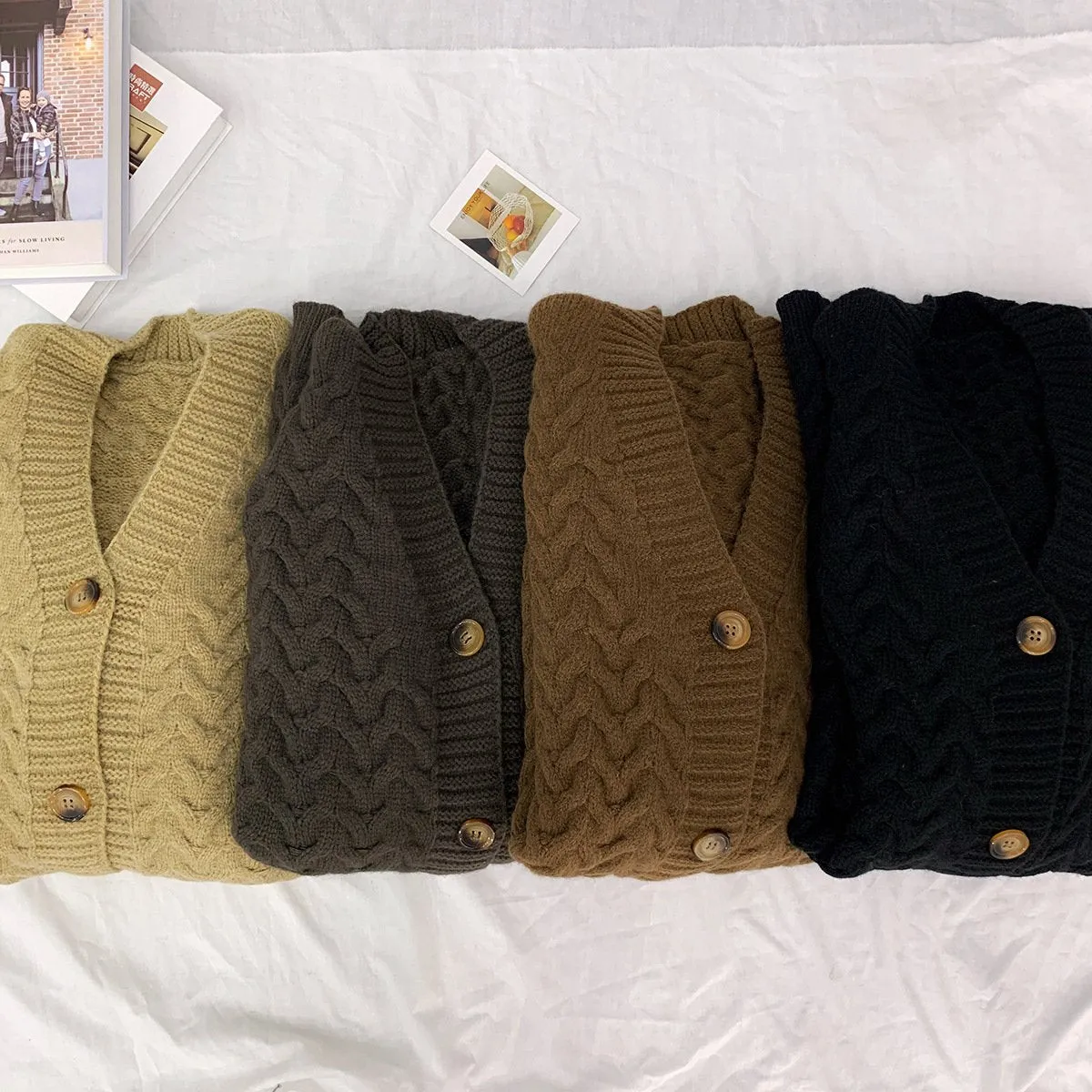Vintage Women Knitting Plus Sizes Cardigan Sweaters