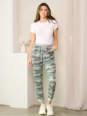 WOMEN'S CAMO PRINT POCKETS JOGGER PANTS