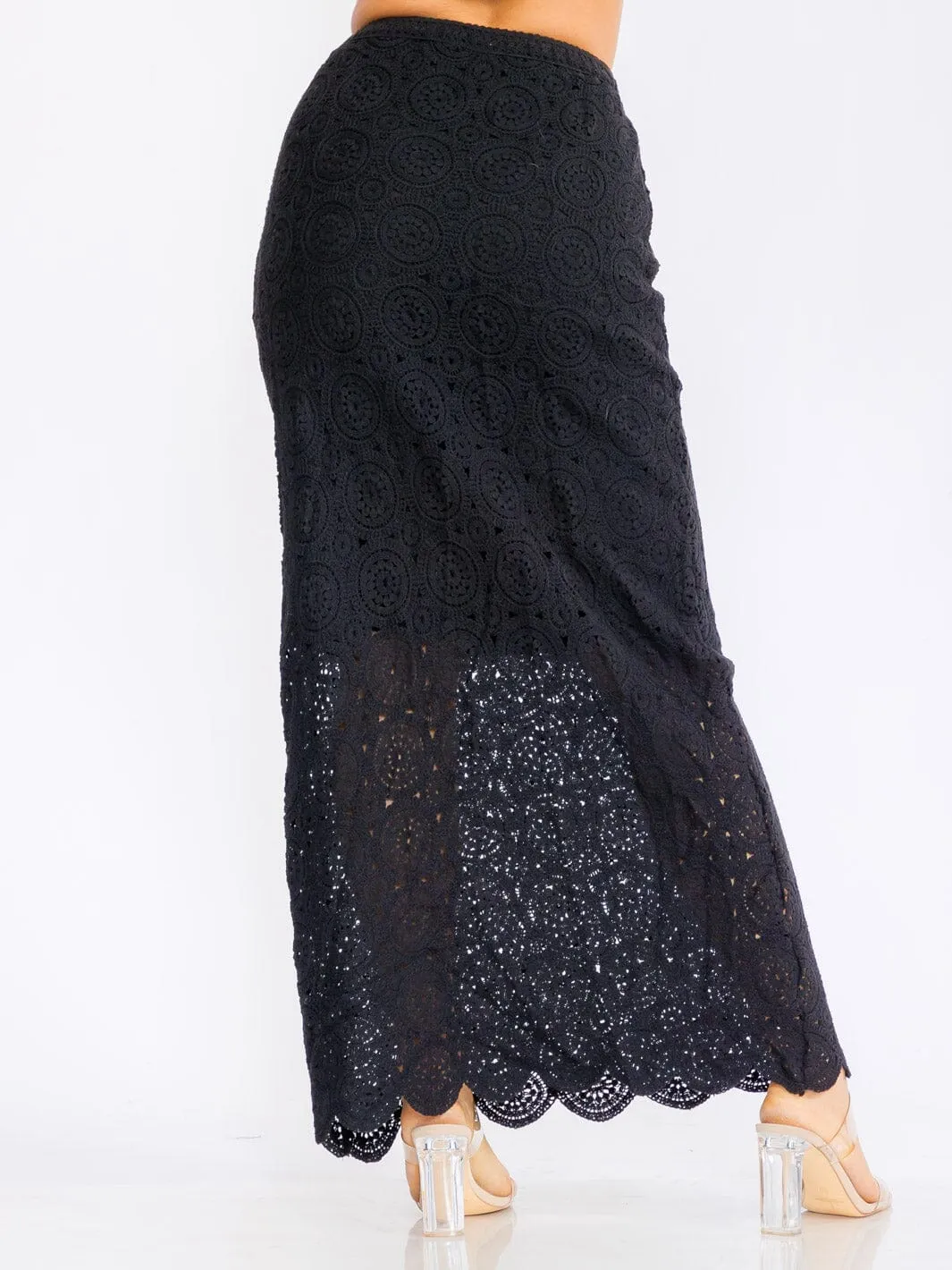 WOMEN'S ELASTIC WAIST KNIT DETAILED MAXI SKIRT