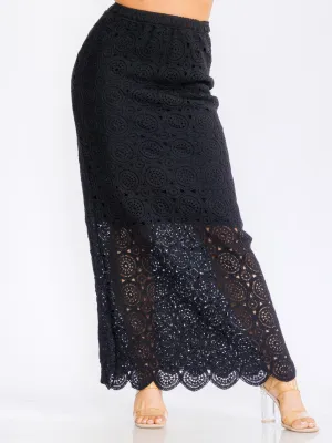 WOMEN'S ELASTIC WAIST KNIT DETAILED MAXI SKIRT