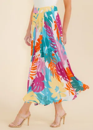 WOMEN'S ELASTIC WAIST LEAF PRINT MAXI SKIRT