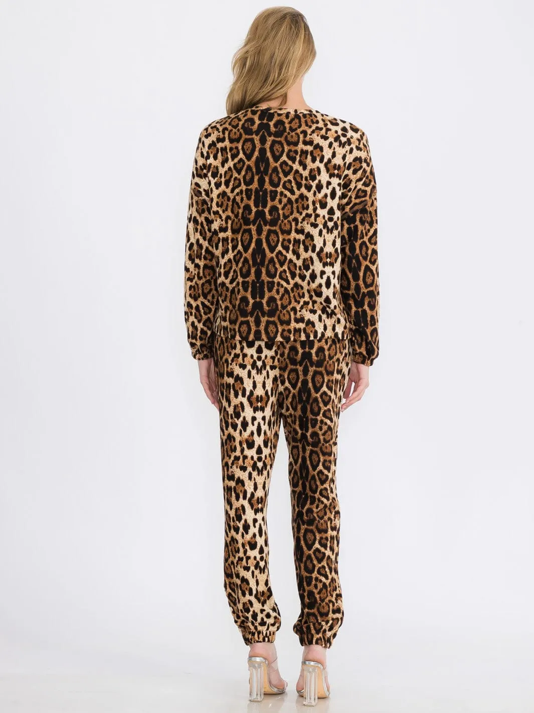 WOMEN'S LONG SLEEVE TOP & ELASTIC WAIST PANTS ANIMAL PRINT 2PC. SET