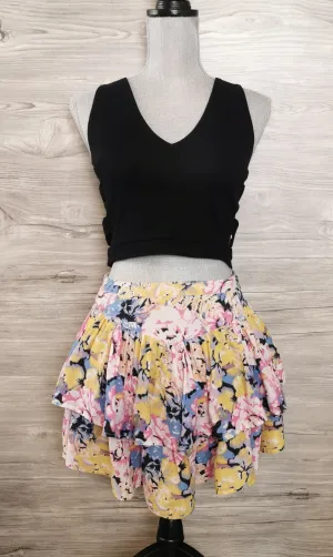 WOMENS SIZE 2 or TEEN GIRL - KIMCHI BLUE, Floral Ruffle Skirt, Bohemian Style NWOT B33