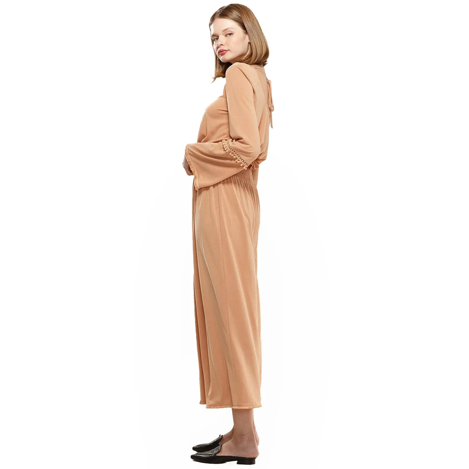 Women's Smocked Waist Wide Leg Palazzo Pants in Apricot