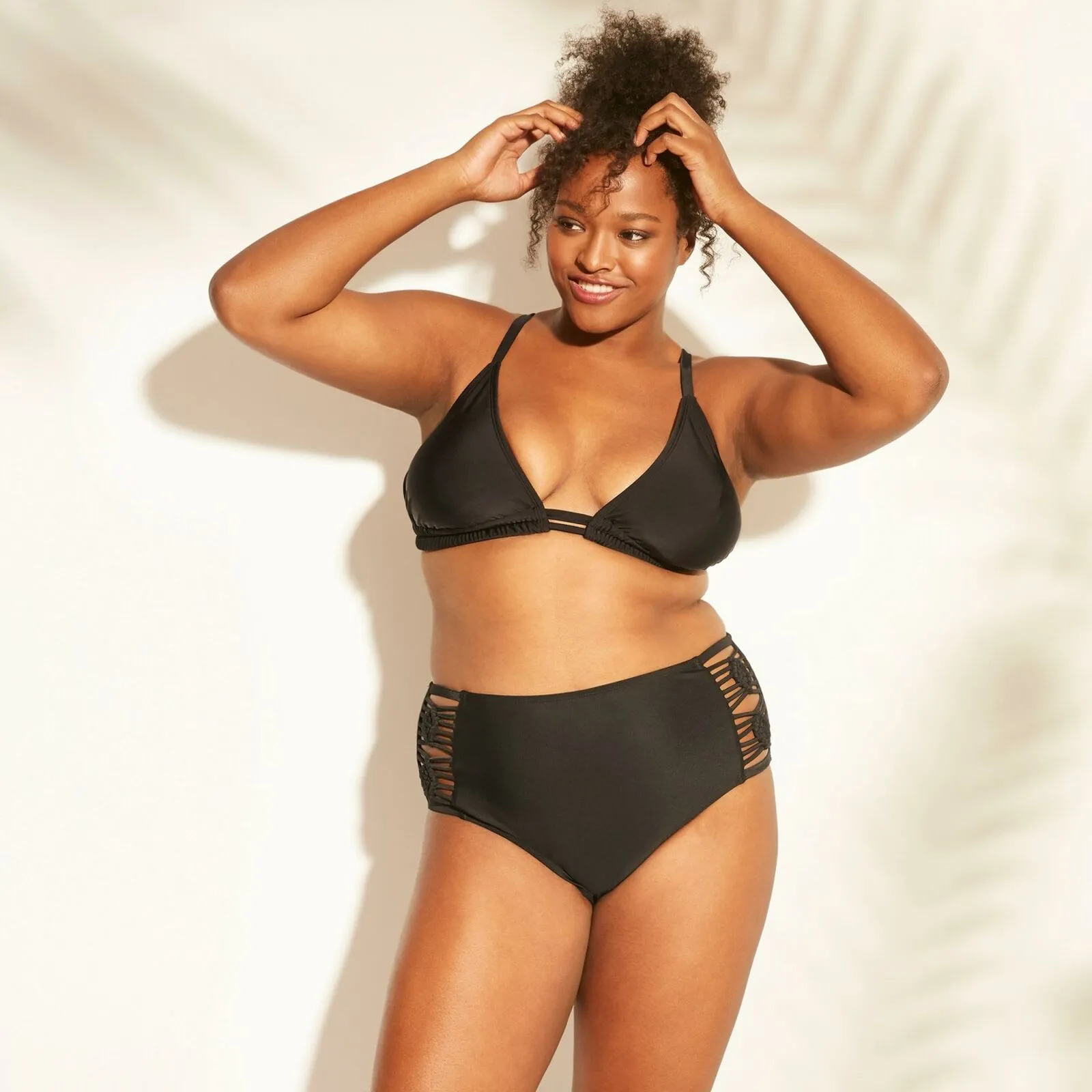 Xhilaration Swimwear Women's Plus Macrame Inset High Waist Bikini Bottom