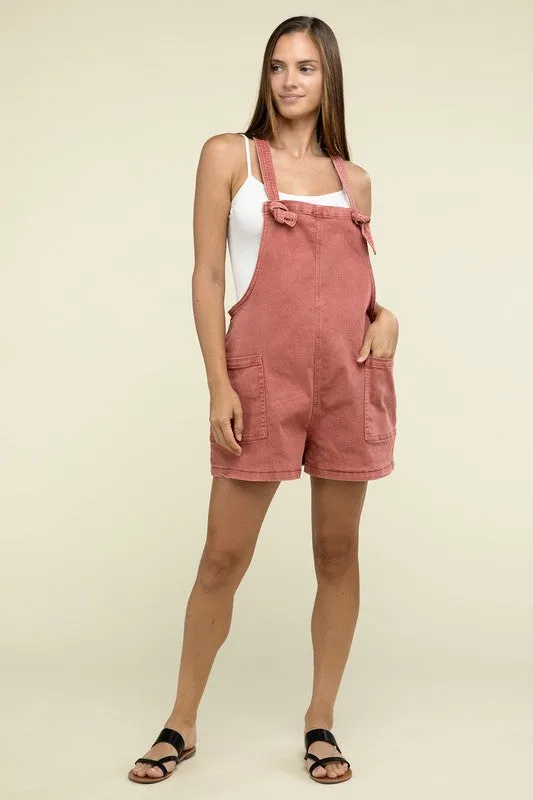 ZENANA Washed Knot Strap Romper