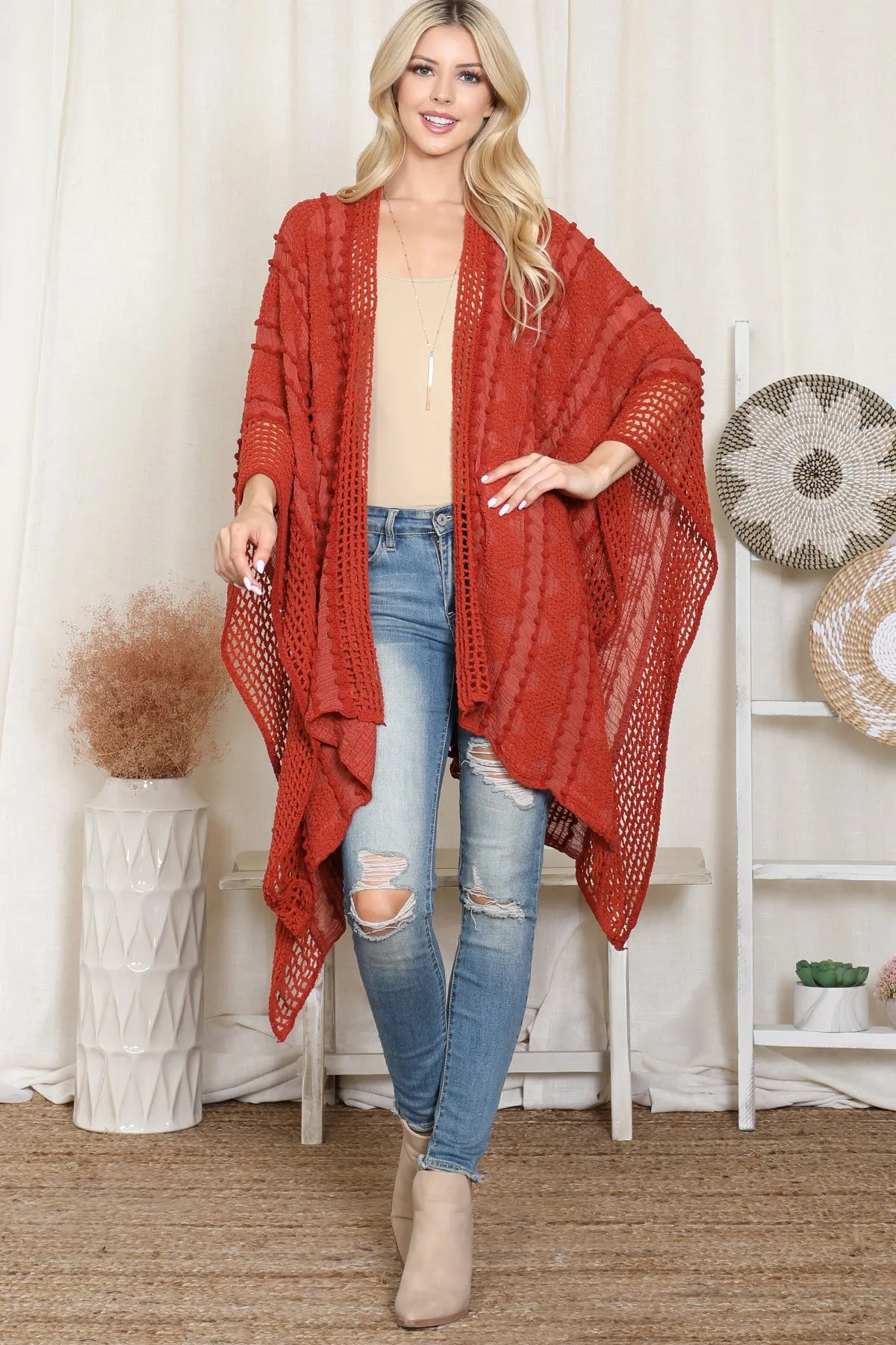 ZIGZAG POMPOM CROCHET PALMER KIMONO