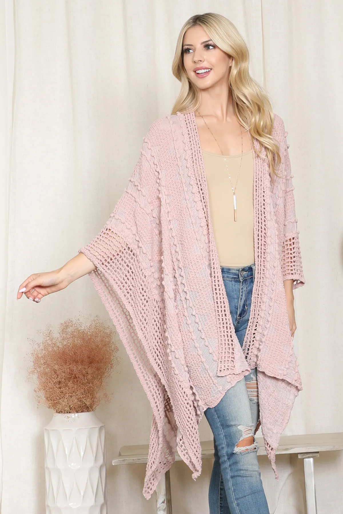 ZIGZAG POMPOM CROCHET PALMER KIMONO