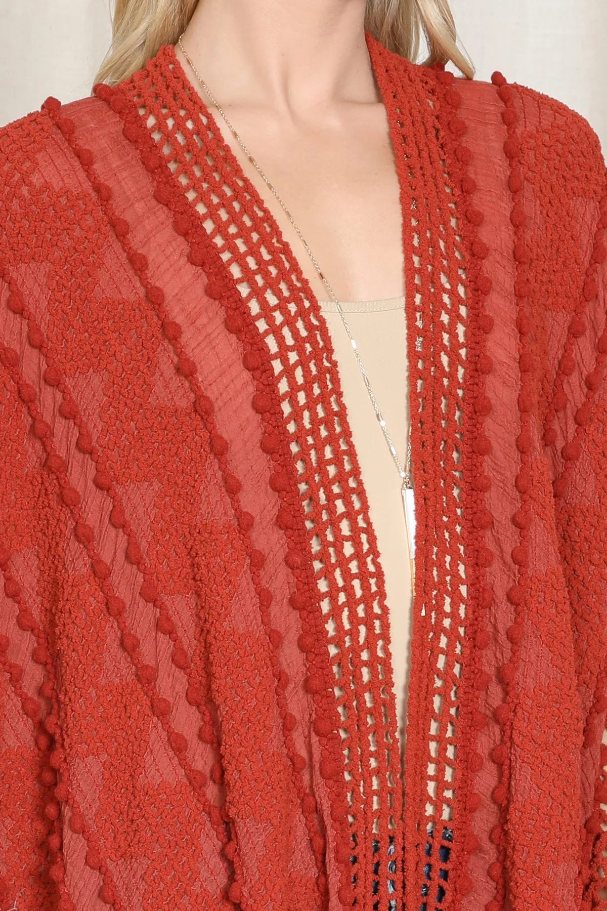 ZIGZAG POMPOM CROCHET PALMER KIMONO
