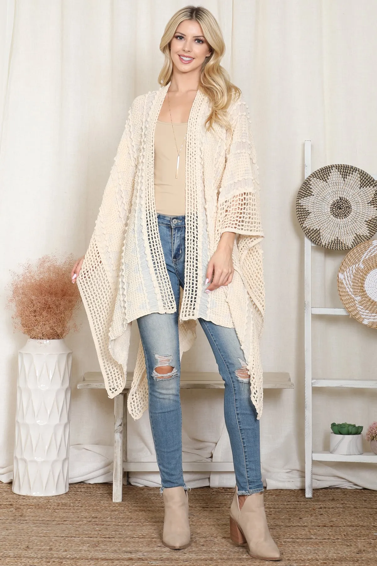 ZIGZAG POMPOM CROCHET PALMER KIMONO