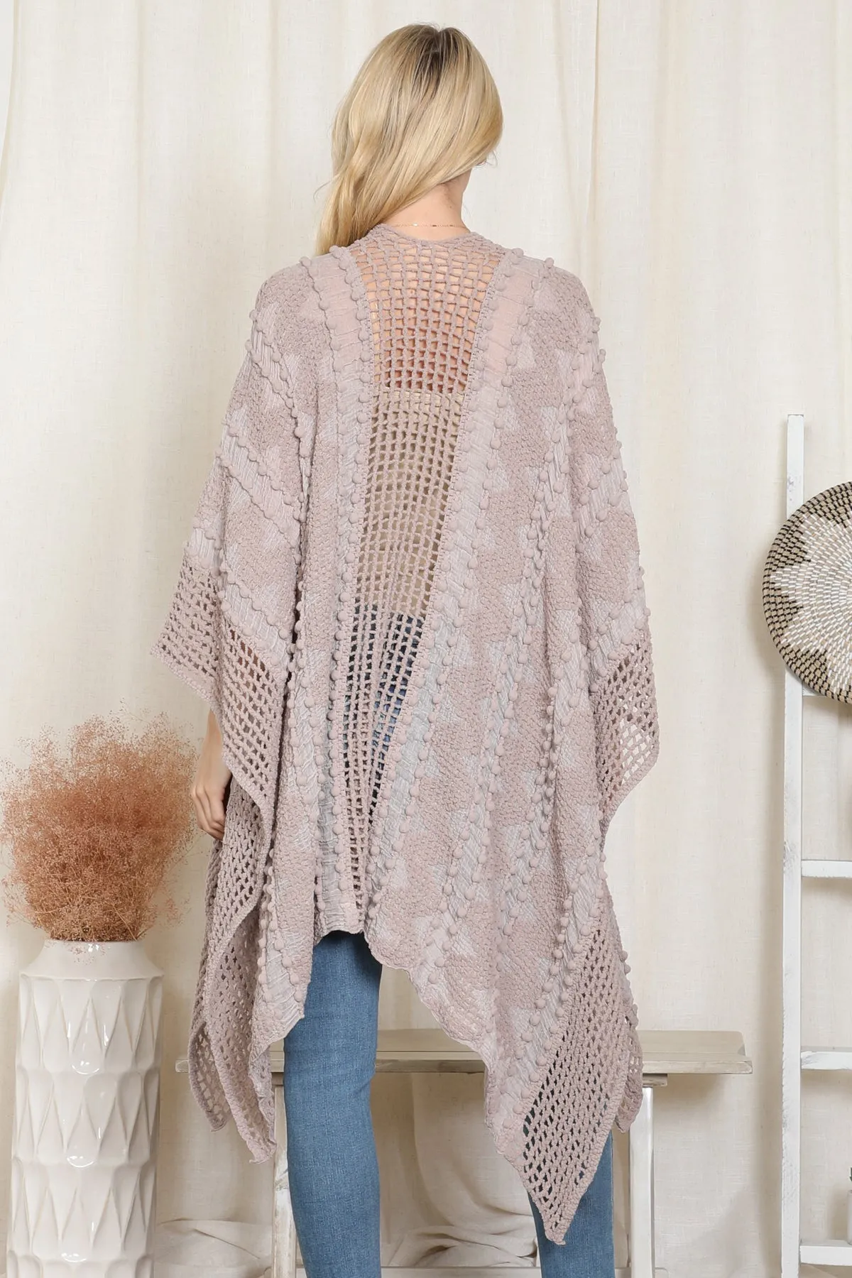 ZIGZAG POMPOM CROCHET PALMER KIMONO